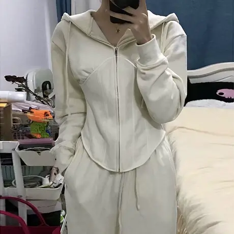 大码设计感小众连帽卫衣休闲时尚运动服阔腿卫裤两件套装女秋早春图片