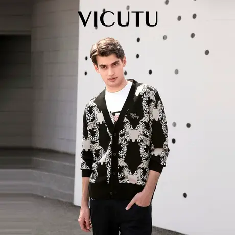 VICUTU威可多男士毛衣龙年限定衣服舒适羊毛时尚V领休闲针织开衫图片
