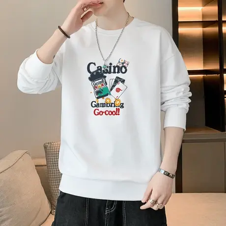 春秋季新款长袖t恤男宽松圆领休闲卫衣潮牌印花新款男士T体恤上衣商品大图