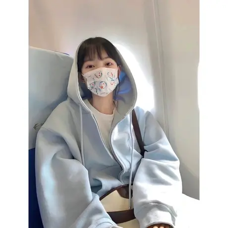 oversize薄款连帽卫衣女春秋韩版宽松气质高级感拉链开衫上衣外套商品大图