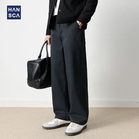 hansca330g重磅轻商务休闲裤男抗皱微弹2025秋季宽松垂感阔腿长裤商品大图