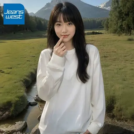 KV真维斯白色薄绒打底t恤女2025新款秋冬季加绒保暖内搭简约长袖商品大图