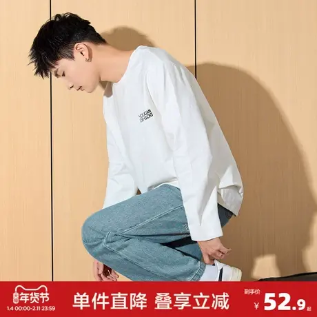 唐狮秋季新款长袖T恤男印花圆领上衣小细节宽松内搭打底衫潮t商品大图