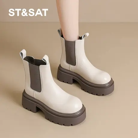 St&Sat/星期六加绒烟筒靴女靴冬季厚底英伦风马丁靴中筒切尔西靴商品大图