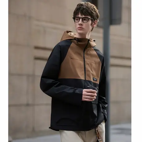 唐狮秋季外套男连帽夹克工装休闲潮拼接撞色外套上衣宽松韩版TMTA图片