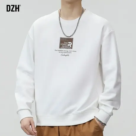 男士白色卫衣男美式潮牌圆领秋季男装2023新款休闲长袖上衣百搭潮商品大图