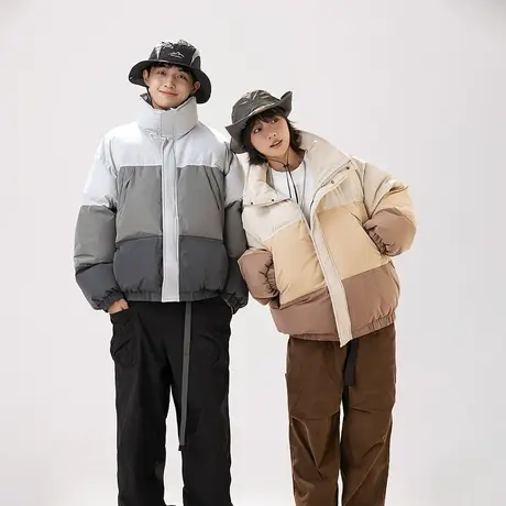 复古设计感条纹棉服女加厚冬天外套2023新款宽松情侣面包服棉衣潮图片