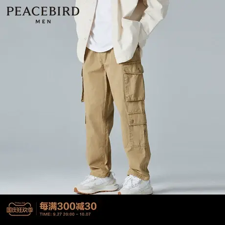 太平鸟男装 格子纹户外八袋工装裤秋秋季时尚潮流休闲裤男长裤图片
