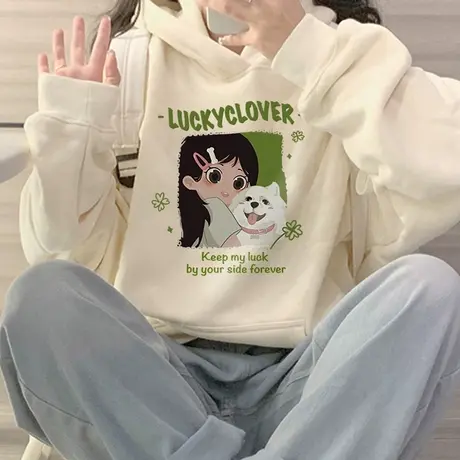 米色卫衣女款春秋款2023新款秋冬加绒小个子上衣美式连帽外套秋季商品大图