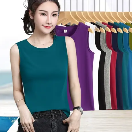 孔雀蓝无袖背心打底衫显瘦直筒款防走光中老年妈妈简约内搭上衣女商品大图