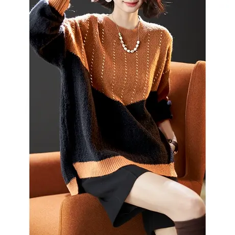 宝诗黎【新品价168元】圆领烫钻宽松慵懒毛衣AIX0002图片