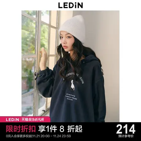 乐町摇粒绒连帽宽松上衣23年秋冬新款精致刺绣少女运动风套头卫衣图片