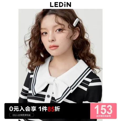 乐町蝴蝶结卫衣2023黑白条纹短款polo衫翻领卫衣设计感T恤上衣商品大图