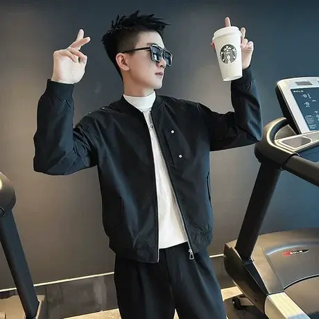 重磅美式高级感工装夹克男痞帅棒球服秋季飞行员休闲外套纯色上衣商品大图