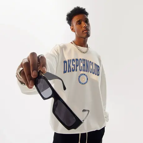 美式复古高街宽松圆领卫衣男大码潮流秋春季无帽男款加肥加大上衣商品大图