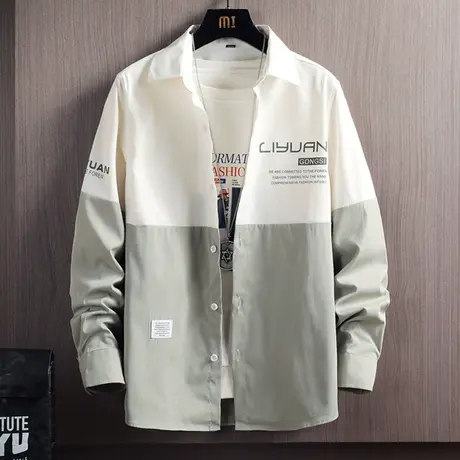 长袖衬衫男2023春秋季新款潮流帅气宽松日系工装衬衣韩版休闲外套图片
