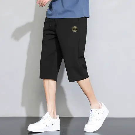男士短裤子2024新款夏季薄款休闲运动七分裤直筒修身潮流黑色卫裤商品大图