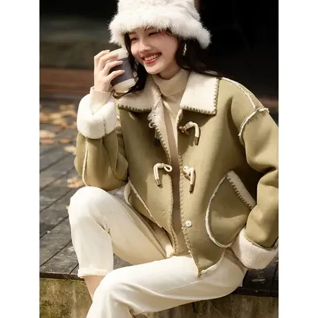 时尚气质牛角扣毛呢 外套女士2023年冬季新款小众通勤上班族外套图片