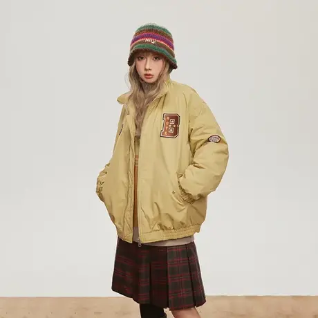 冬季设计感贴标保暖棉服女2023新款加厚外套复古宽松oversize棉衣商品大图