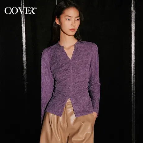 COVER秋季链条倒褶收腰开叉针织衫商品大图