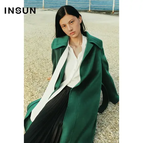 INSUN恩裳冬季羊绒羊毛混纺双面毛呢大衣图片