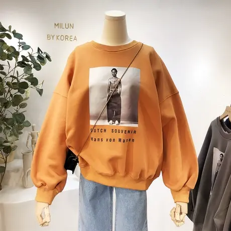 2020秋冬ins潮原宿风头像休闲加绒加厚卫衣韩版上衣宽松保暖欧货商品大图