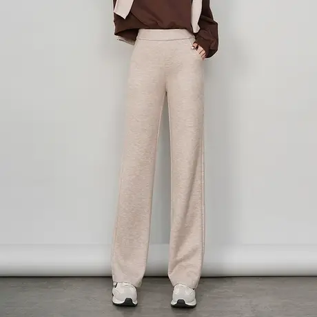 窄版阔腿裤女秋冬2023新款高腰厚实针织直筒裤显瘦垂感通勤长裤子商品大图