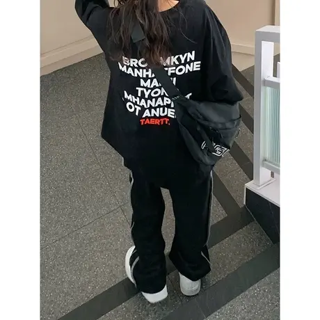 美式复古潮牌t恤女港风chic大码胖mm显瘦纯棉绿色短袖ins别致古着商品大图