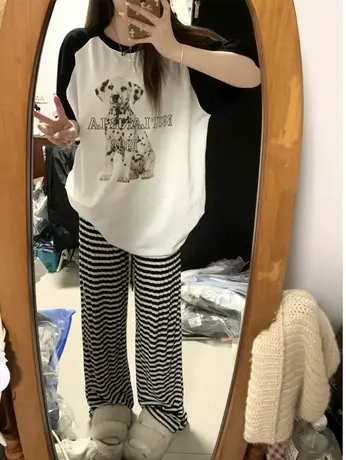 美式复古插肩袖t恤女2023夏季新款纯棉大码短袖ins潮法式撞色上衣图片