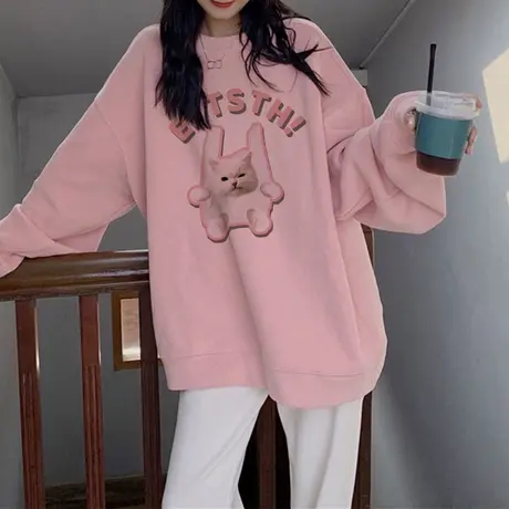 国潮复古薄款卫衣女2023新款早秋上衣ins潮牌设计感百搭大码外套商品大图