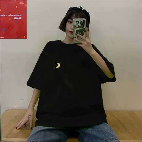 2024年新款春夏季情侣女装别致小众设计感潮ins上衣服正肩短袖t恤商品大图