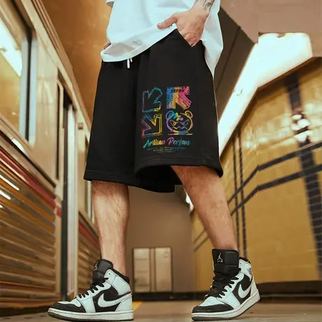 夏季纯棉宽松短裤男潮牌ins运动裤加肥加大五分裤大码裤子篮球裤图片