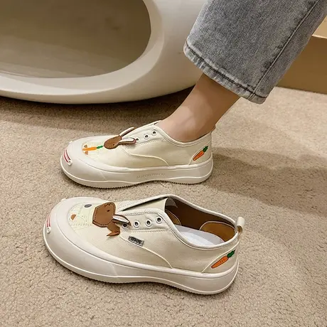 乐福鞋2023夏季新款兔子厚底懒人时尚帆布浅口一脚蹬休闲鞋女鞋商品大图