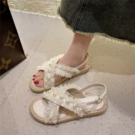 法式小众高级感凉鞋女士仙女风2024年新款夏季平底罗马度假沙滩鞋商品大图