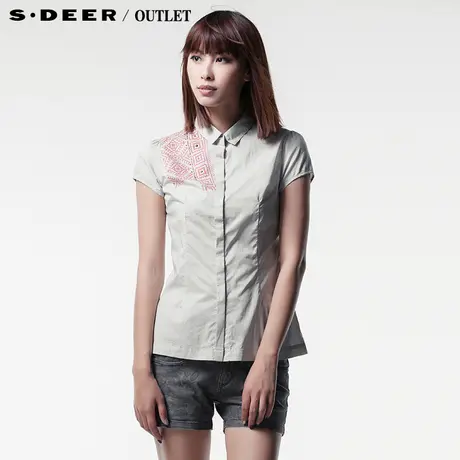 sdeer圣迪奥夏装女装清新规则短袖衬衫衬衣3280463图片