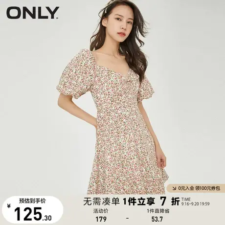 ONLY奥莱夏季设计感宽松小清新泡泡袖碎花连衣裙女图片