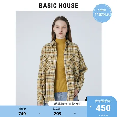 Basic House/百家好2021秋冬新款韩版复古羊毛格子衬衫女HVWS721B图片
