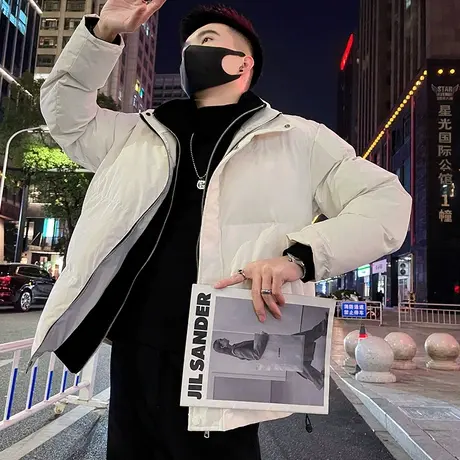 潮牌棉衣男冬季2023新款立领拼接纯色假两件轻熟高级感棉服外套图片