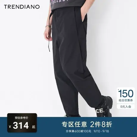 TRENDIANO潮牌官方男装裤子个性扣带松紧腰休闲裤宽松阔腿裤长裤商品大图
