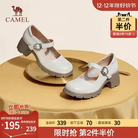 骆驼女鞋2023春夏新款真皮玛丽珍乐福鞋女厚底JK小皮鞋粗跟单鞋女商品大图