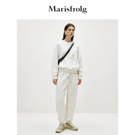 【精简美学】玛丝菲尔春季奶油白圆领套头长袖卫衣女图片