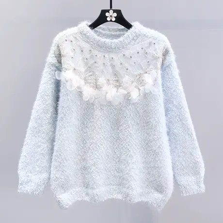 温柔风钉珠套头毛衣女2023新款日系甜美宽松洋气高级感针织衫上衣商品大图