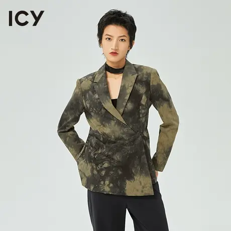 icy春秋新款复古小众渐变扎染褶皱收腰西装女【梦会停设计】图片