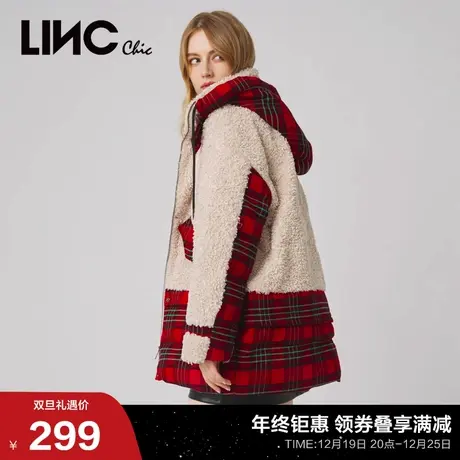 LINC金羽杰2021冬新款仿羊羔毛轻奢羽绒服女外套2044366商品大图
