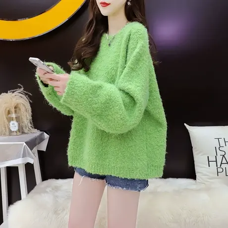 网红毛茸茸毛衣女2023年新款秋冬爆款洋气宽松慵懒风复古港味上衣图片