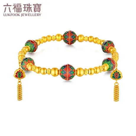六福珠宝福满传家系列吉祥珠黄金手链女珐琅工艺手串计价005126BA图片