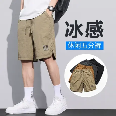 卡其色工装中裤子夏季男士薄款休闲短裤男生速干运动半截冰丝五分商品大图