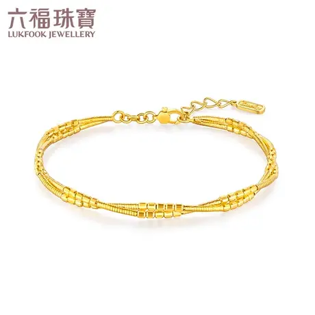 六福珠宝5G黄金手镯女光影金珠珠蛇纹条足金镯子计价F63TBGB0068图片