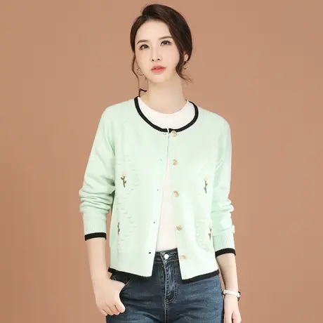 【1月17日春装上新7.8折】复古圆领针织开衫外套女刺绣针织上衣图片