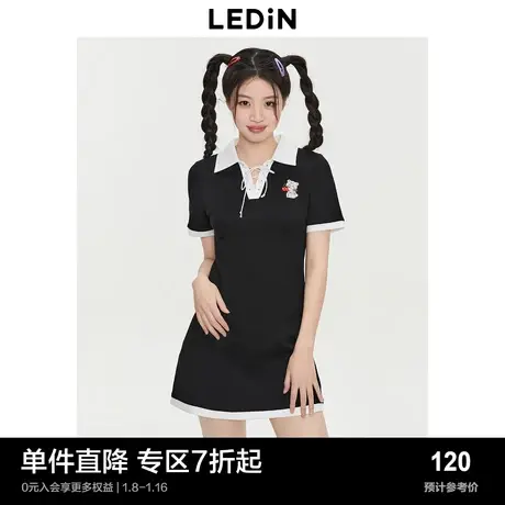 乐町甜美学院风连衣裙春夏少女减龄绑带polo裙运动连衣裙图片